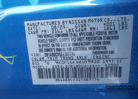 2025 Nissan Sentra Sv z USA, uszkodzony, nr VIN 3N1AB8CV5SY387774